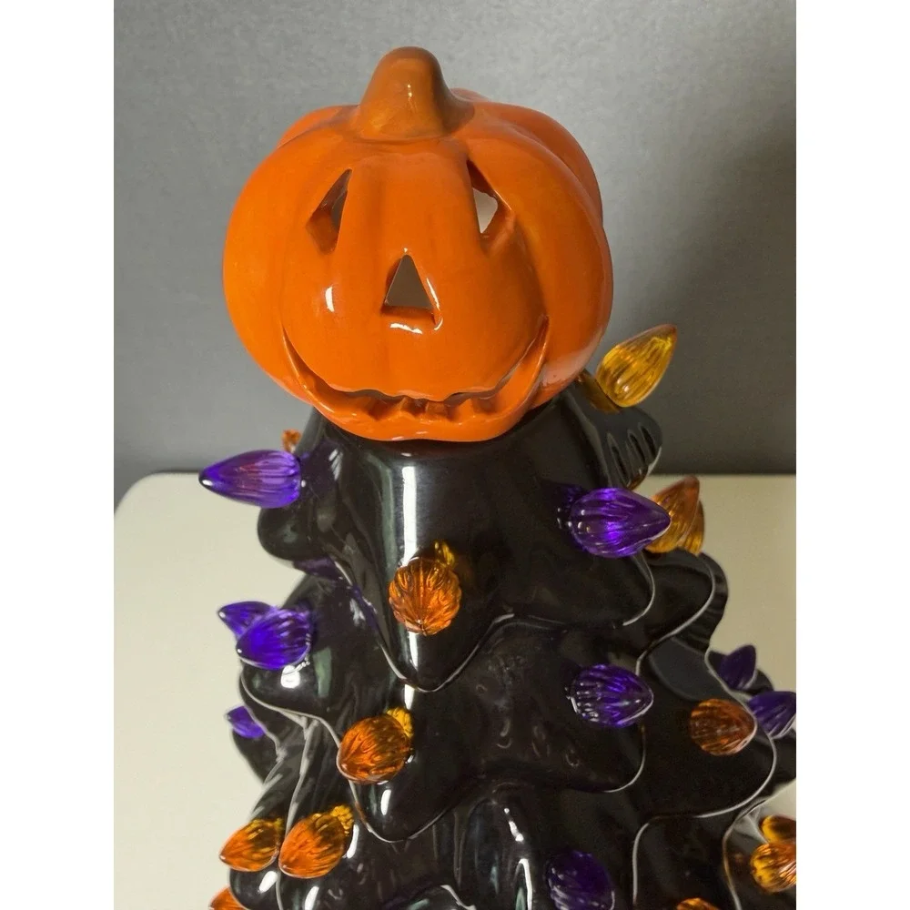 RJ Legend Halloween Ceramic Tree - 15 Inch Hand-Painted, Light Up Decor
